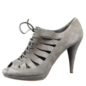 Zara Women's Gray Suede Lace-Up Cut-Out Heeled Bootie Platform Sandal Size 39